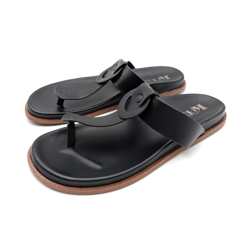 Korks Toe Loop Slide Sandals Open Round Toe Women's Black Size US7M EU37.5